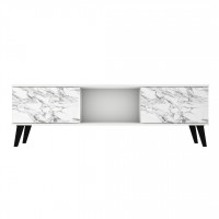 Manhattan Comfort 175AMC208 Doyers 62.20 Mid-Century Modern TV Stand in White and Marble Stamp